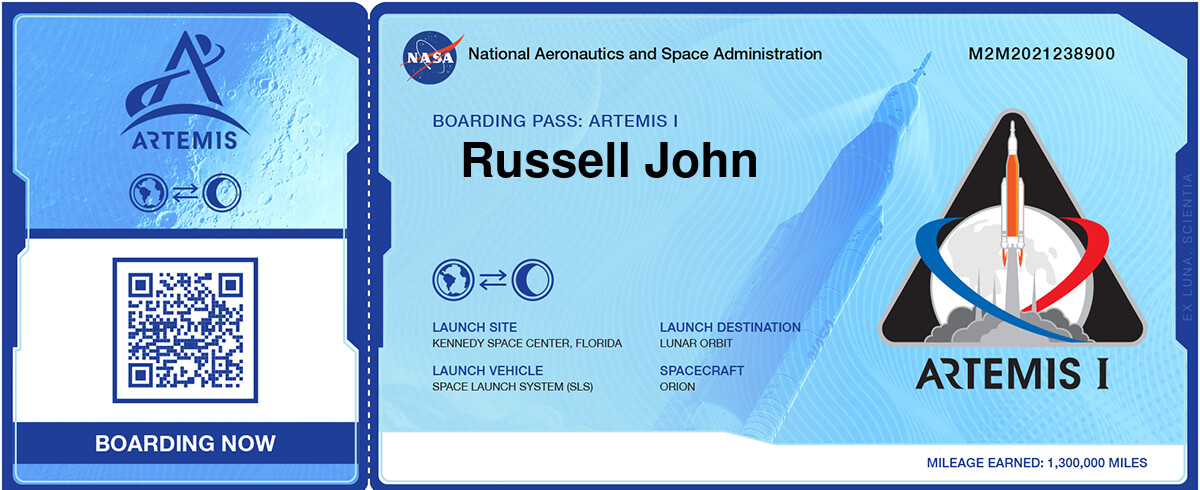 Artemis Boarding Pass - Russell John